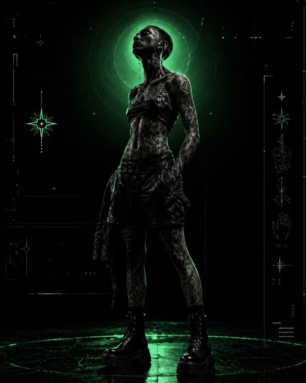 Neon green tattoo model used as Tattoo Design Guide artwork