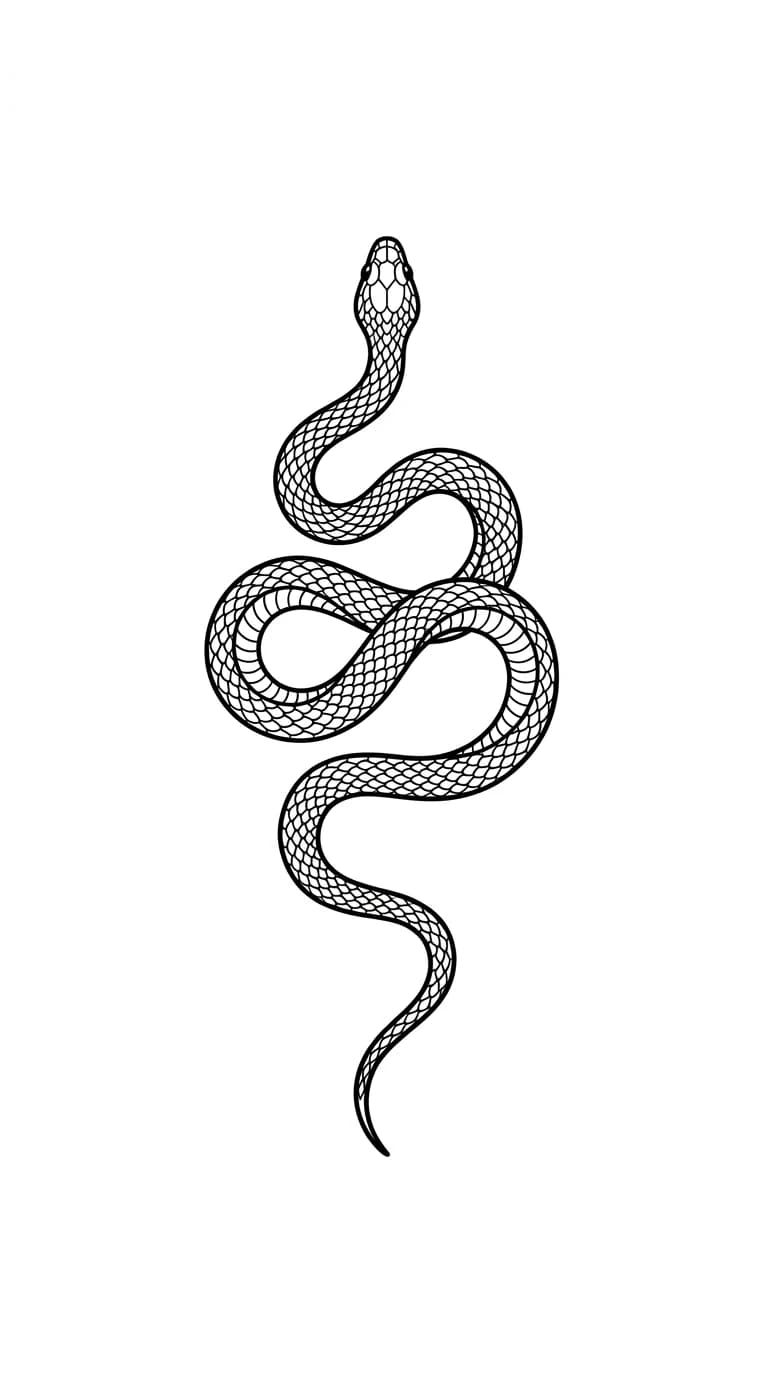 small ankle tattoo, delicate snake ankle wrap design, thin blackwork line, simple readable silhouette on pure white background inspiration