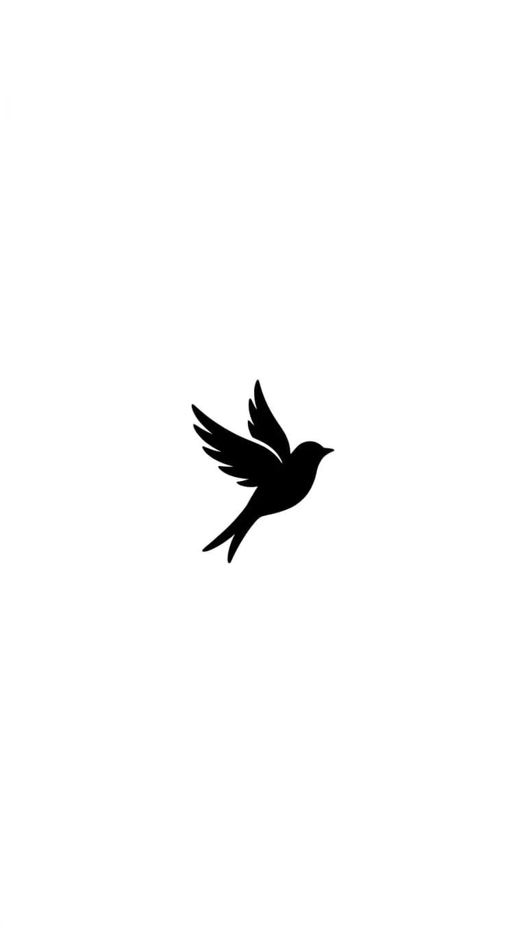 small ankle tattoo, tiny bird silhouette in flight for side ankle placement, minimalist black ink on pure white background inspiration