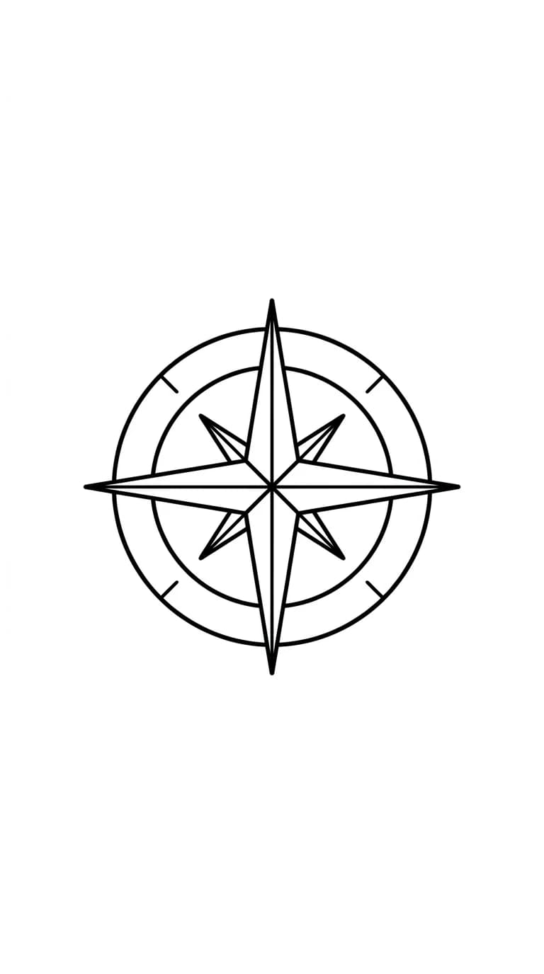 small ankle tattoo, tiny four point star compass symbol with NO letters, NO numbers, simple readable black linework for outer ankle, pure white background inspiration