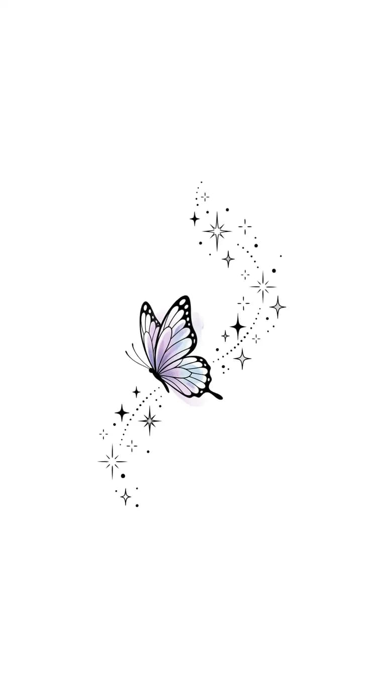 wrist tattoo ideas for women, tiny butterfly and sparkles side wrist tattoo, dainty fine line blackwork with subtle soft color accents, pure white background, no text inspiration