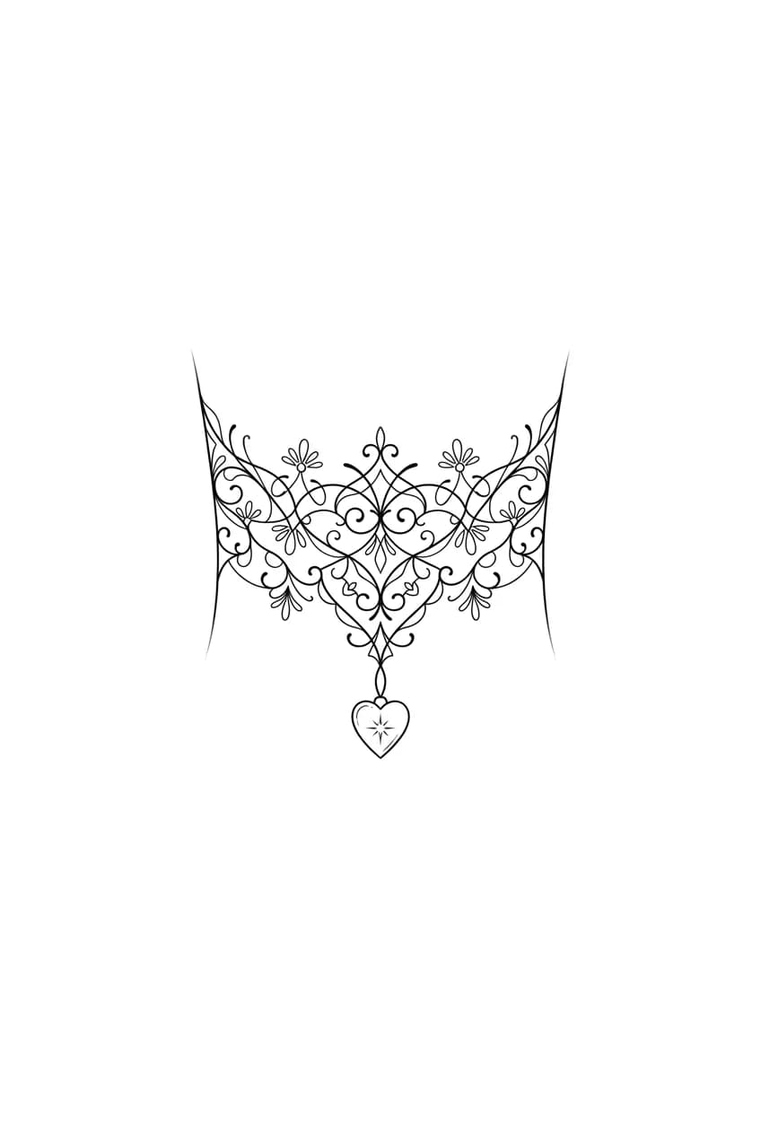 wrist tattoo ideas for women, ornamental bracelet wrist tattoo with tiny heart charm, delicate thin line blackwork, pure white background, no text inspiration