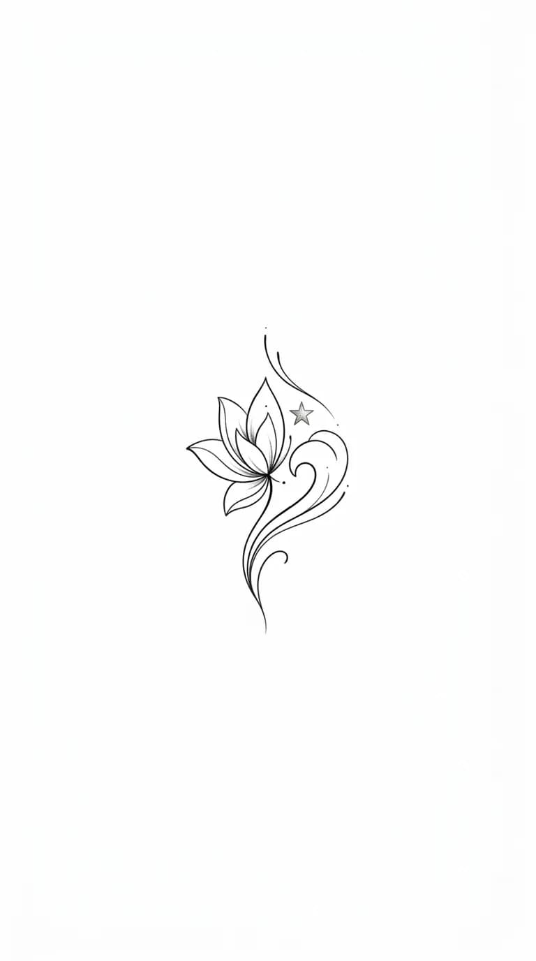 wrist tattoo ideas for women, meaningful wordless symbol cluster with lotus, wave, and star, feminine minimalist wrist tattoo flash, pure white background, no text inspiration