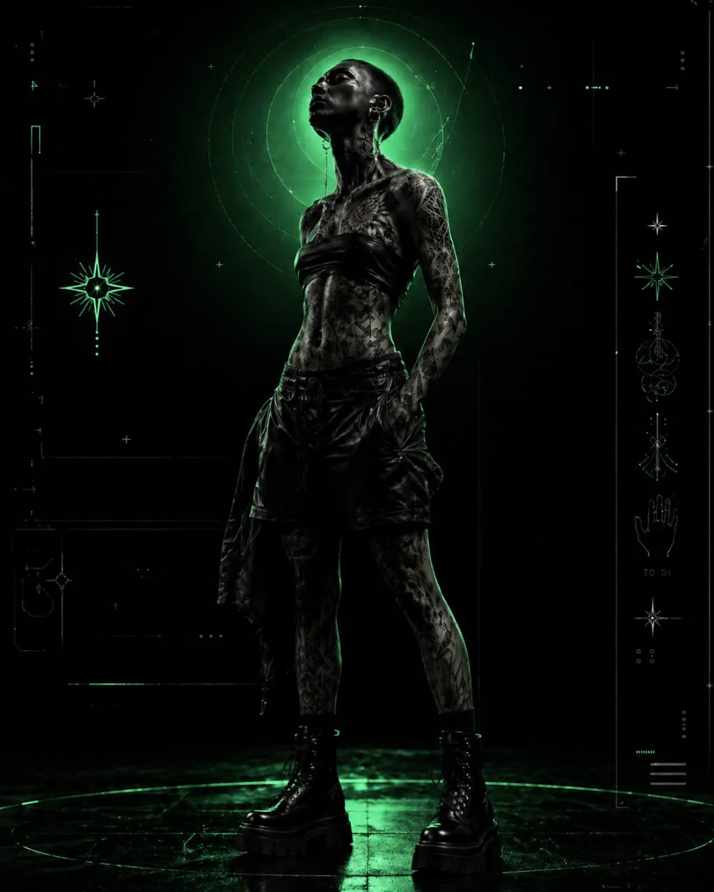 Neon green tattoo model used as Tattoo Design Guide artwork