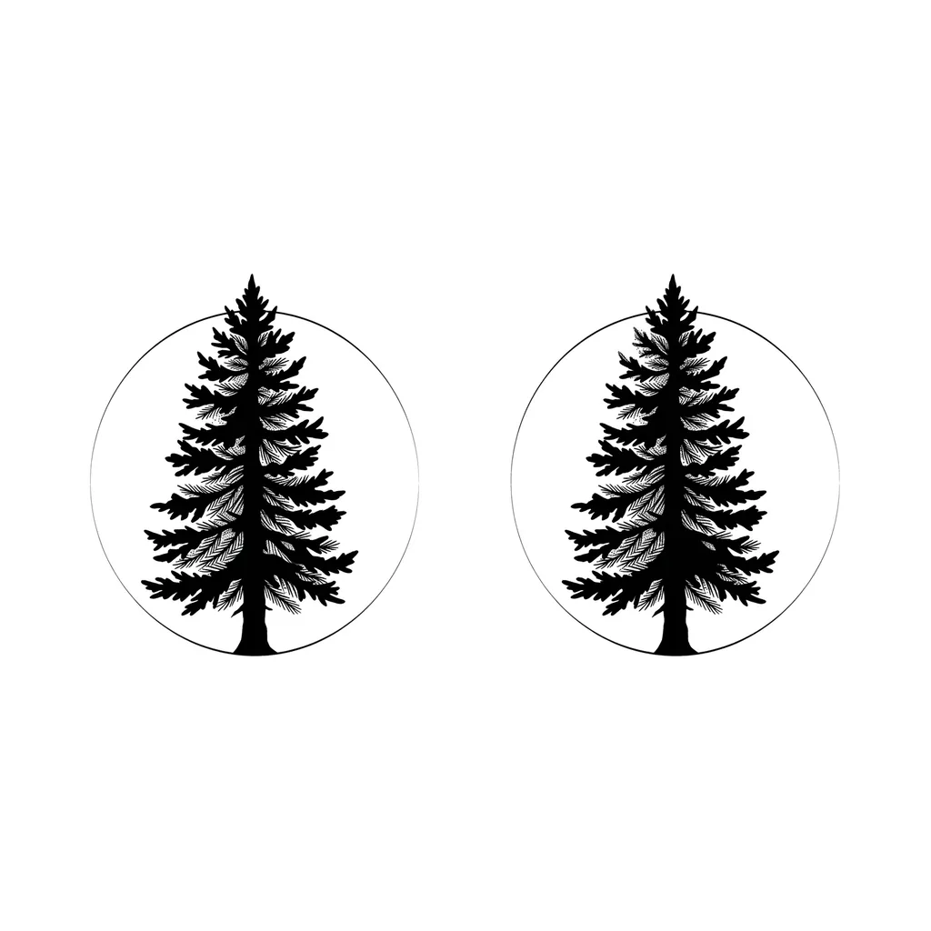 fine line pine tree tattoo, blackwork pine silhouette with fine needle texture, high contrast, pure white inspiration