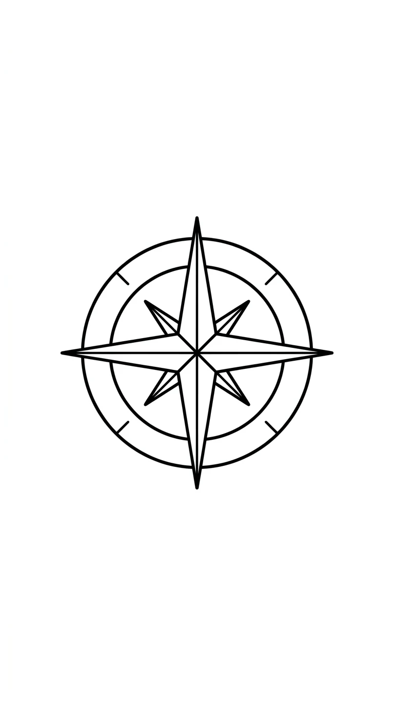 small ankle tattoo, tiny four point star compass symbol with NO letters, NO numbers, simple readable black linework for outer ankle, pure white background inspiration