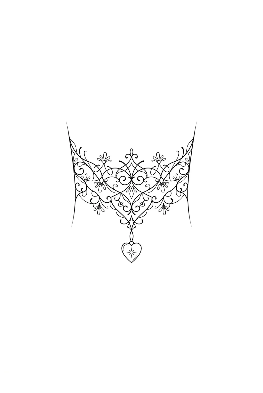 wrist tattoo ideas for women, ornamental bracelet wrist tattoo with tiny heart charm, delicate thin line blackwork, pure white background, no text inspiration