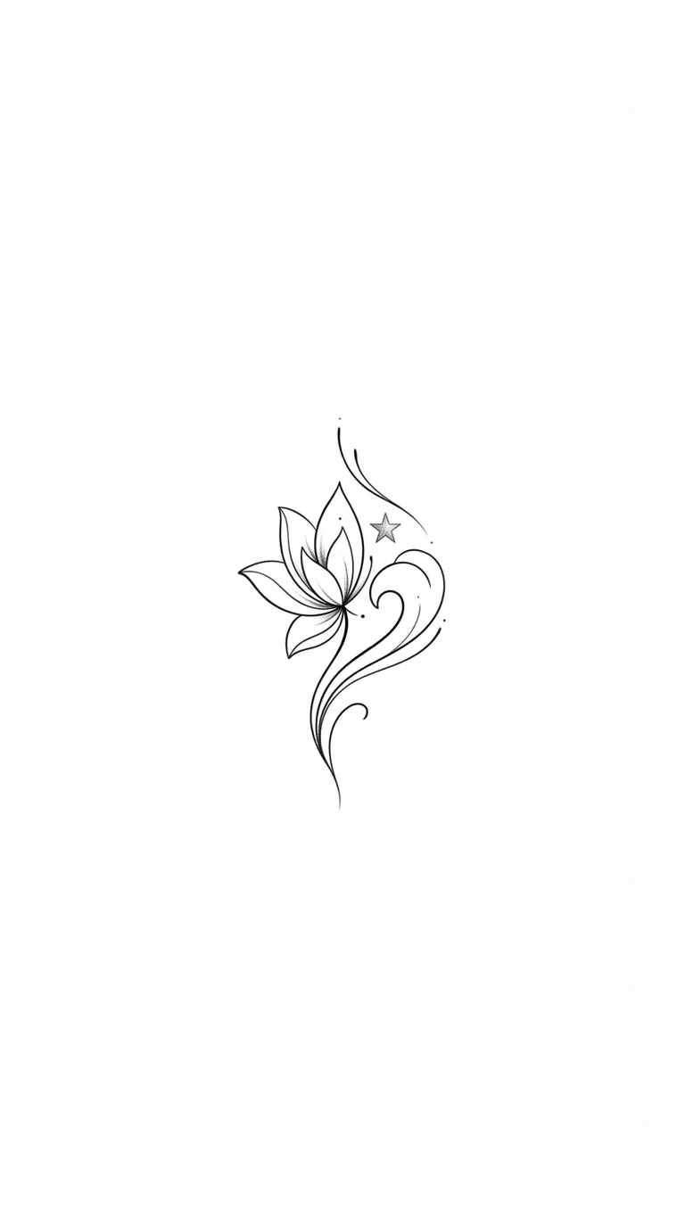 wrist tattoo ideas for women, meaningful wordless symbol cluster with lotus, wave, and star, feminine minimalist wrist tattoo flash, pure white background, no text inspiration