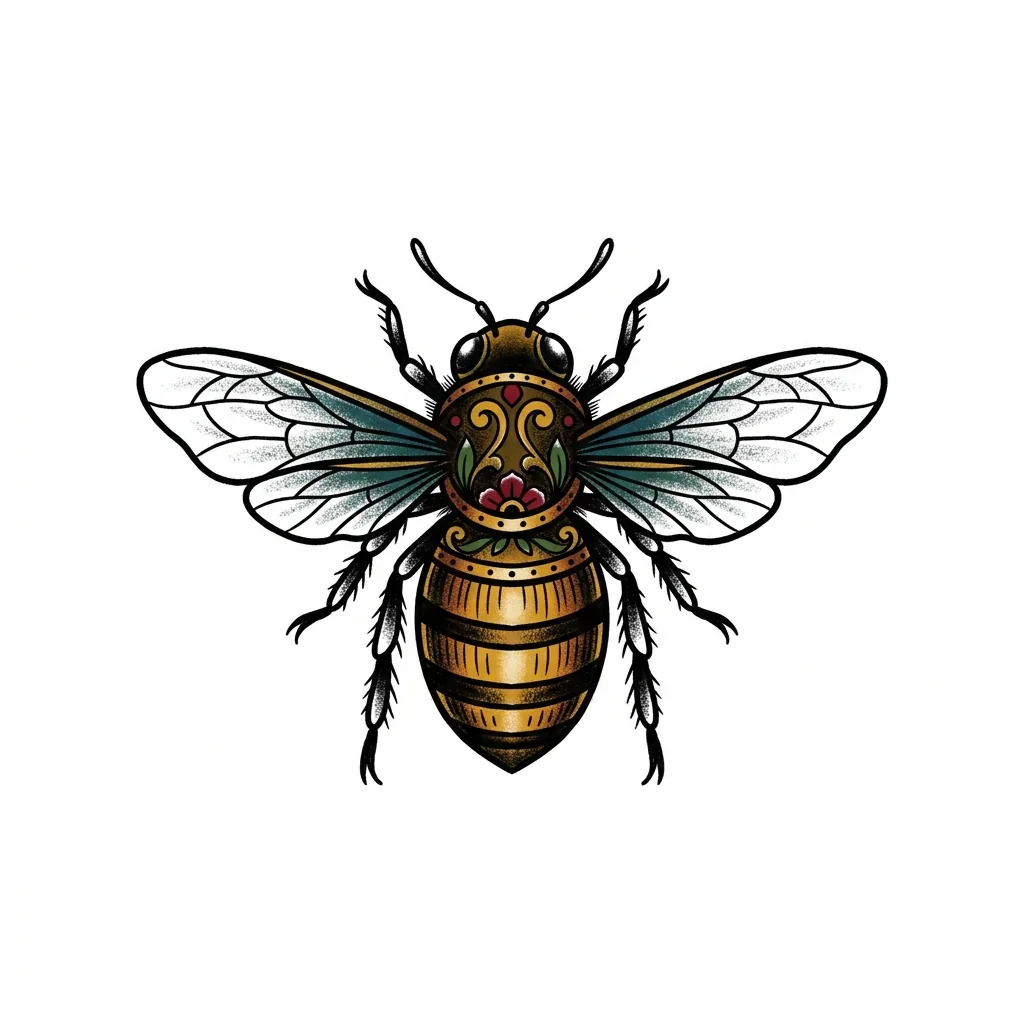 Blackwork bee tattoo idea for wrist