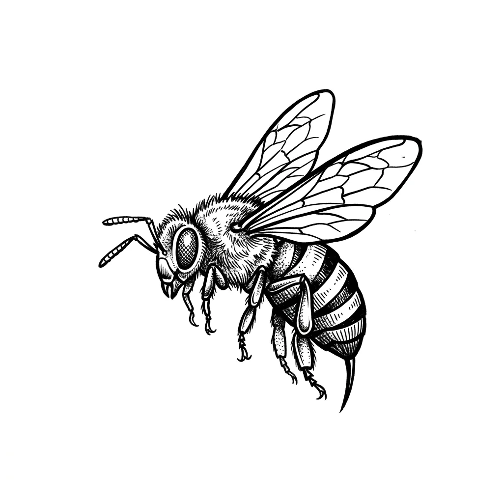 Traditional bee tattoo idea for back