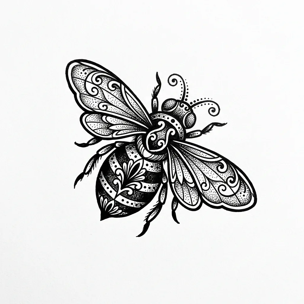 Geometric bee tattoo idea for upper arm