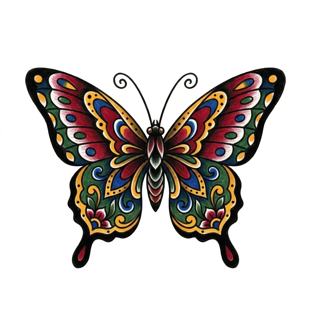 Traditional butterfly tattoo idea for back