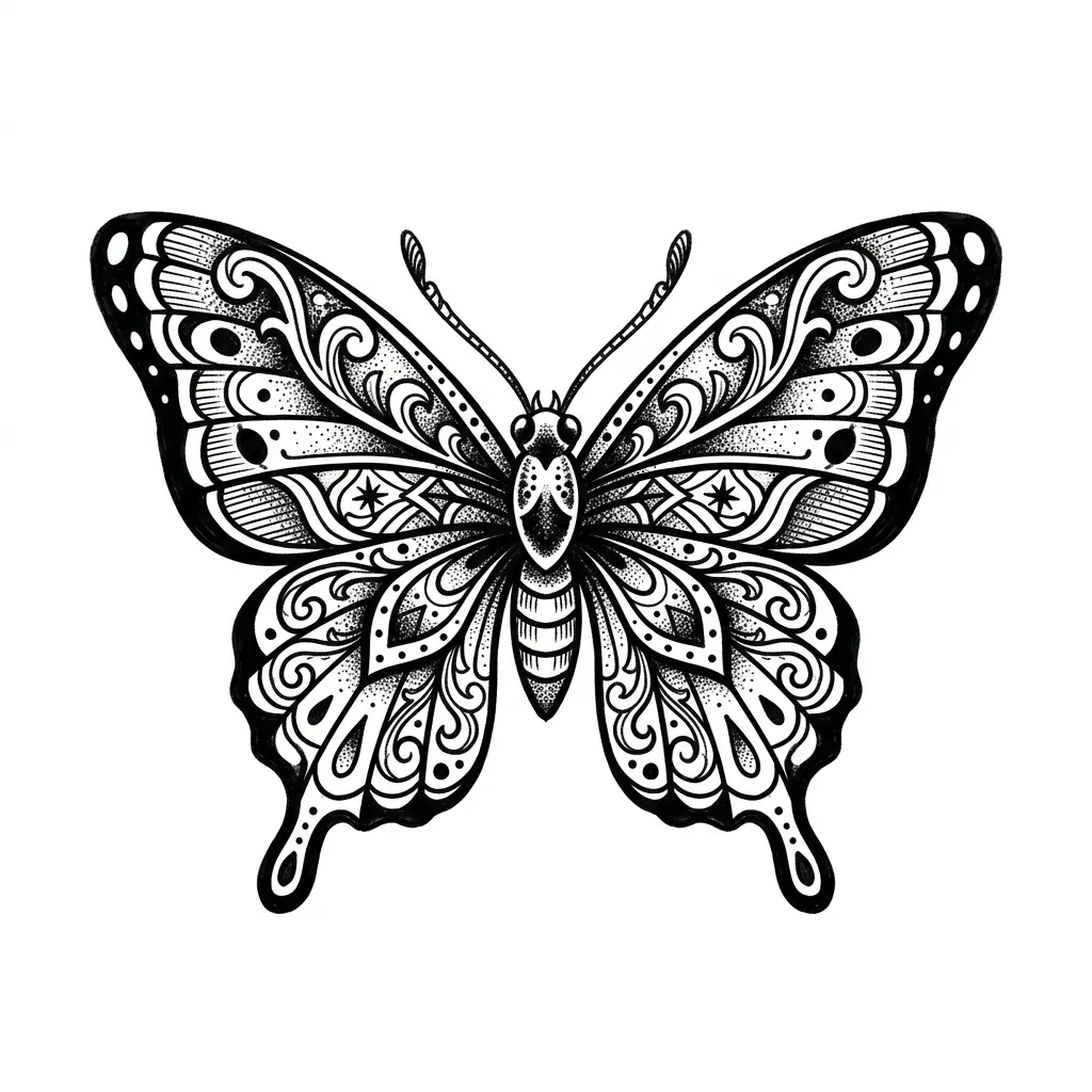 Traditional butterfly tattoo idea for back