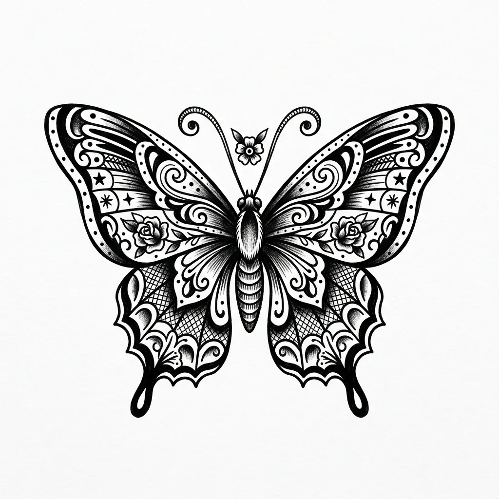 Geometric butterfly tattoo idea for upper arm