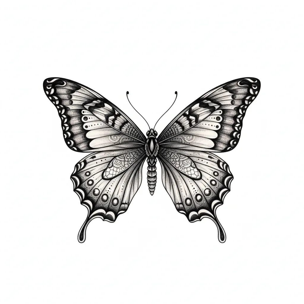 Traditional butterfly tattoo idea for back