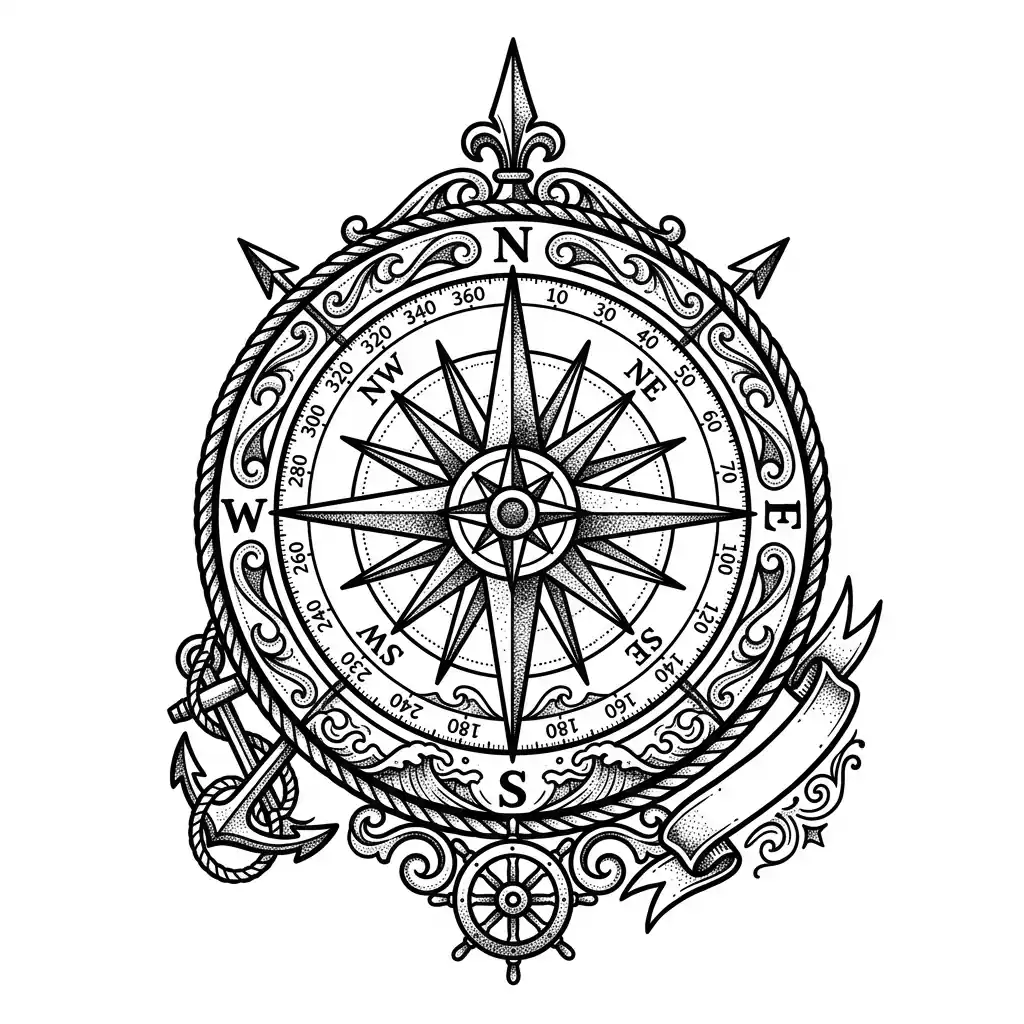 Geometric compass tattoo idea for upper arm