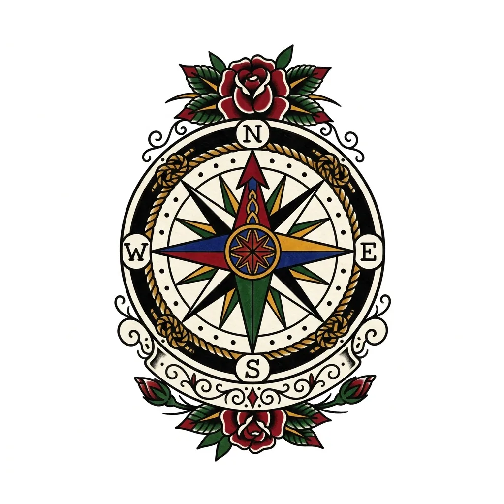 Blackwork compass tattoo idea for wrist