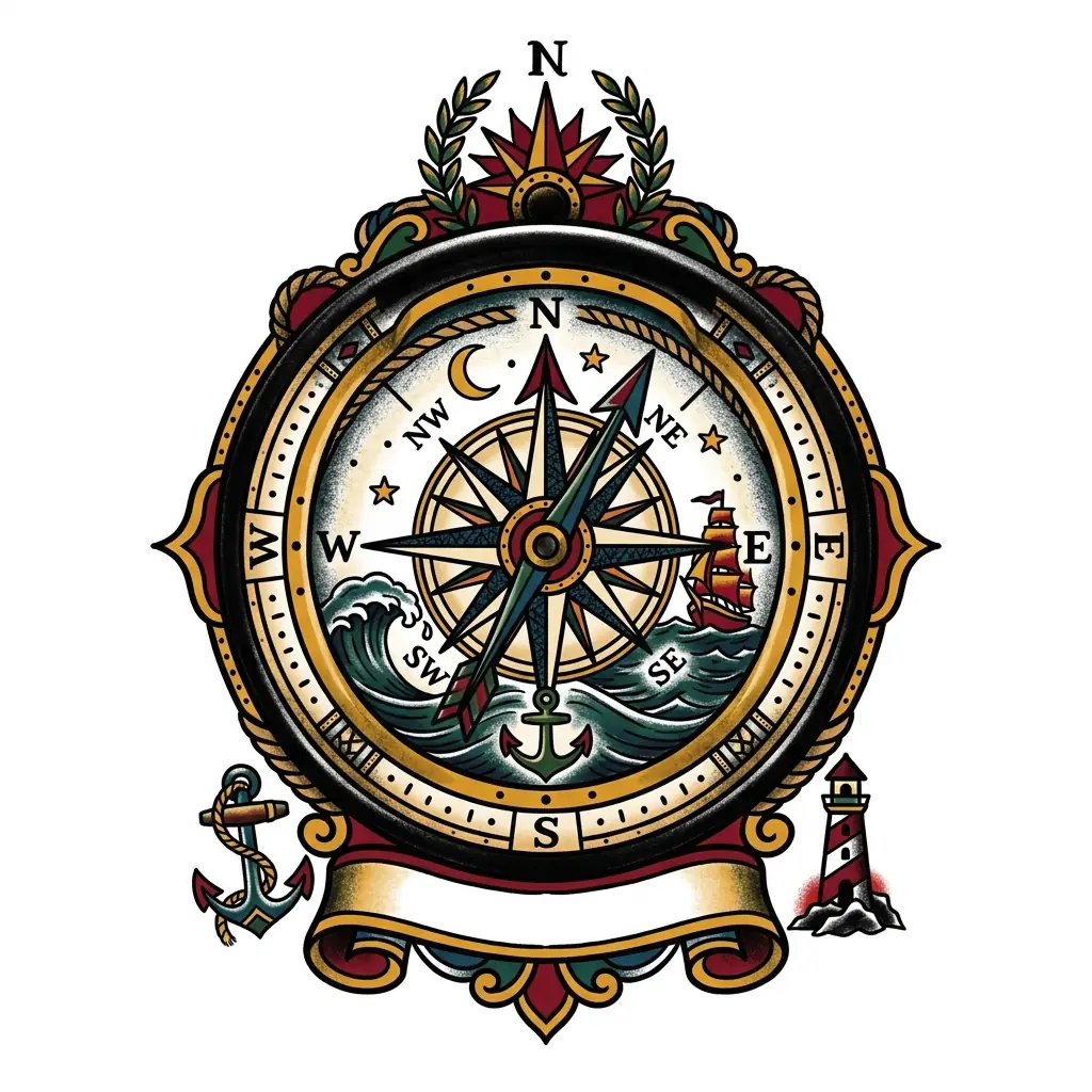 Geometric compass tattoo idea for upper arm