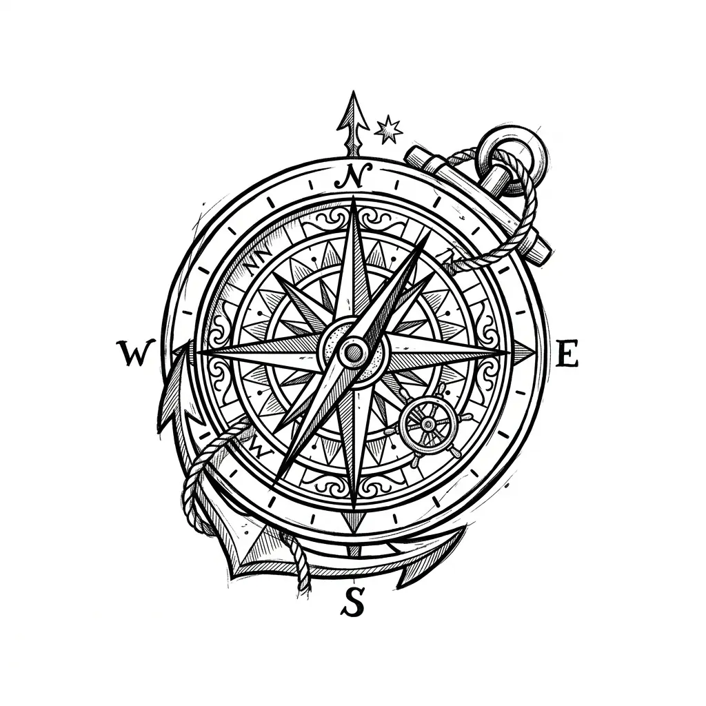 Realistic compass tattoo idea for shoulder