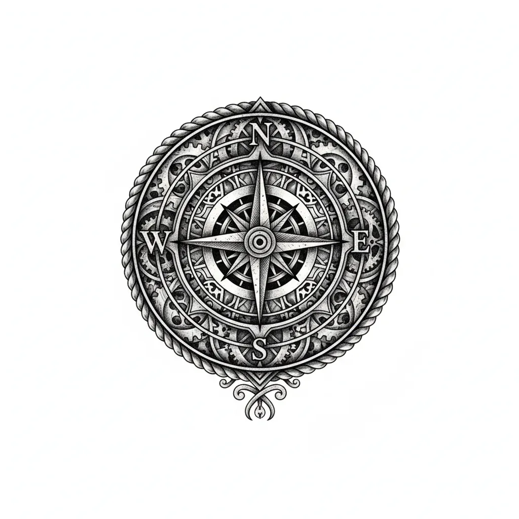 Blackwork compass tattoo idea for wrist