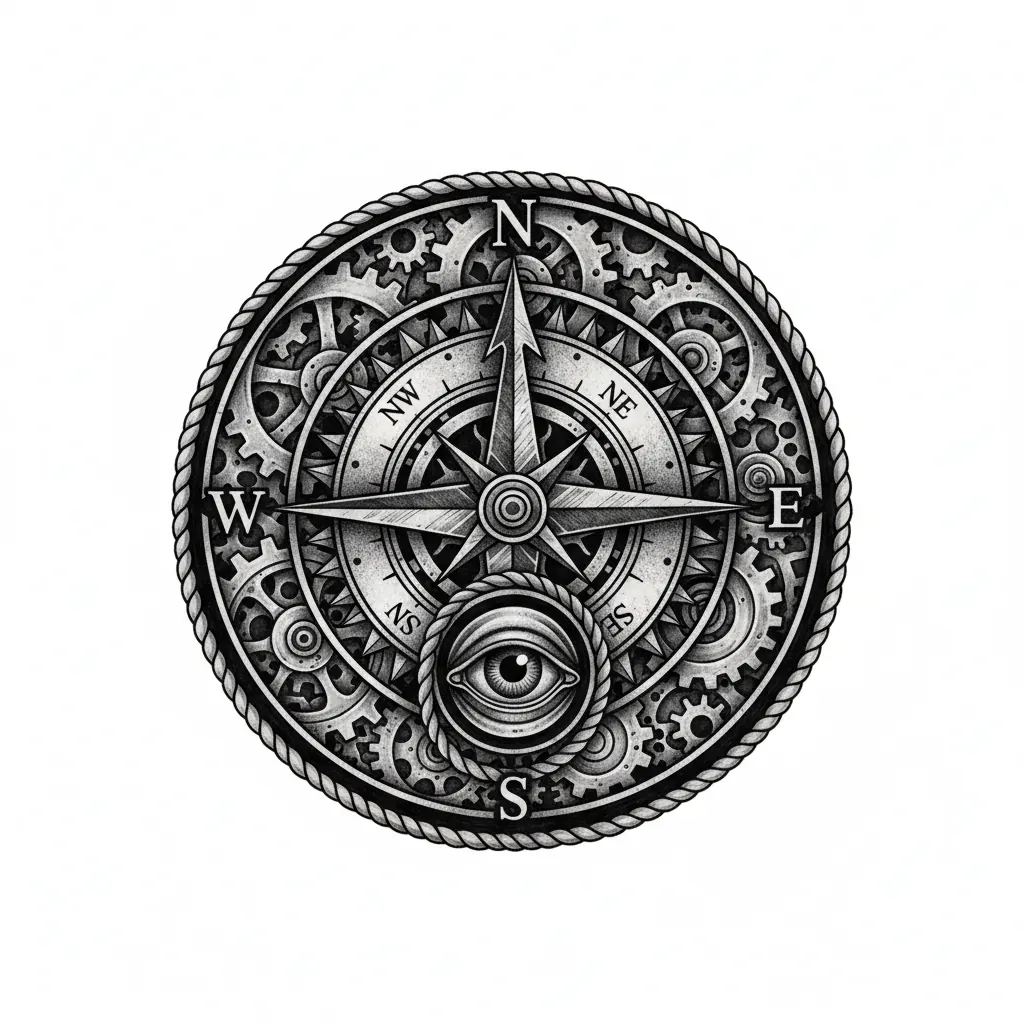 Traditional compass tattoo idea for back