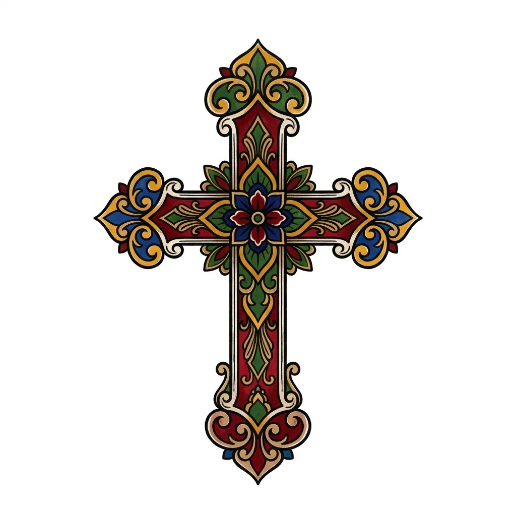 Blackwork cross tattoo idea for wrist