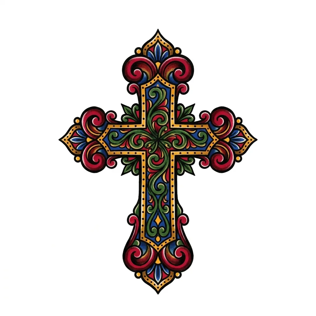 Traditional cross tattoo idea for back