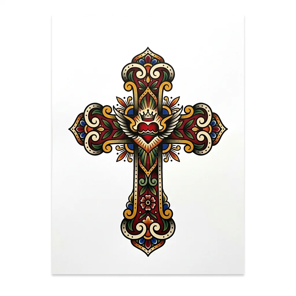 Geometric cross tattoo idea for upper arm