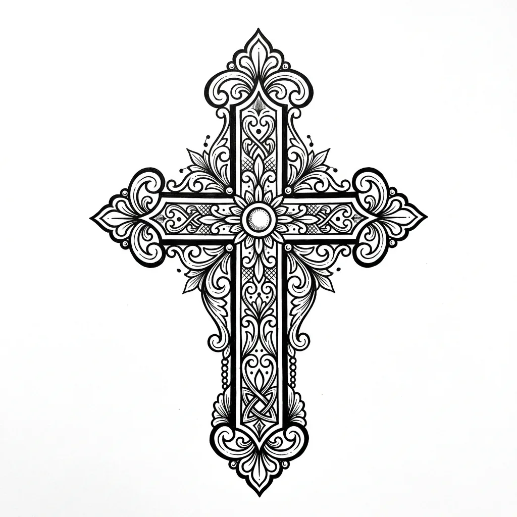 Traditional cross tattoo idea for back