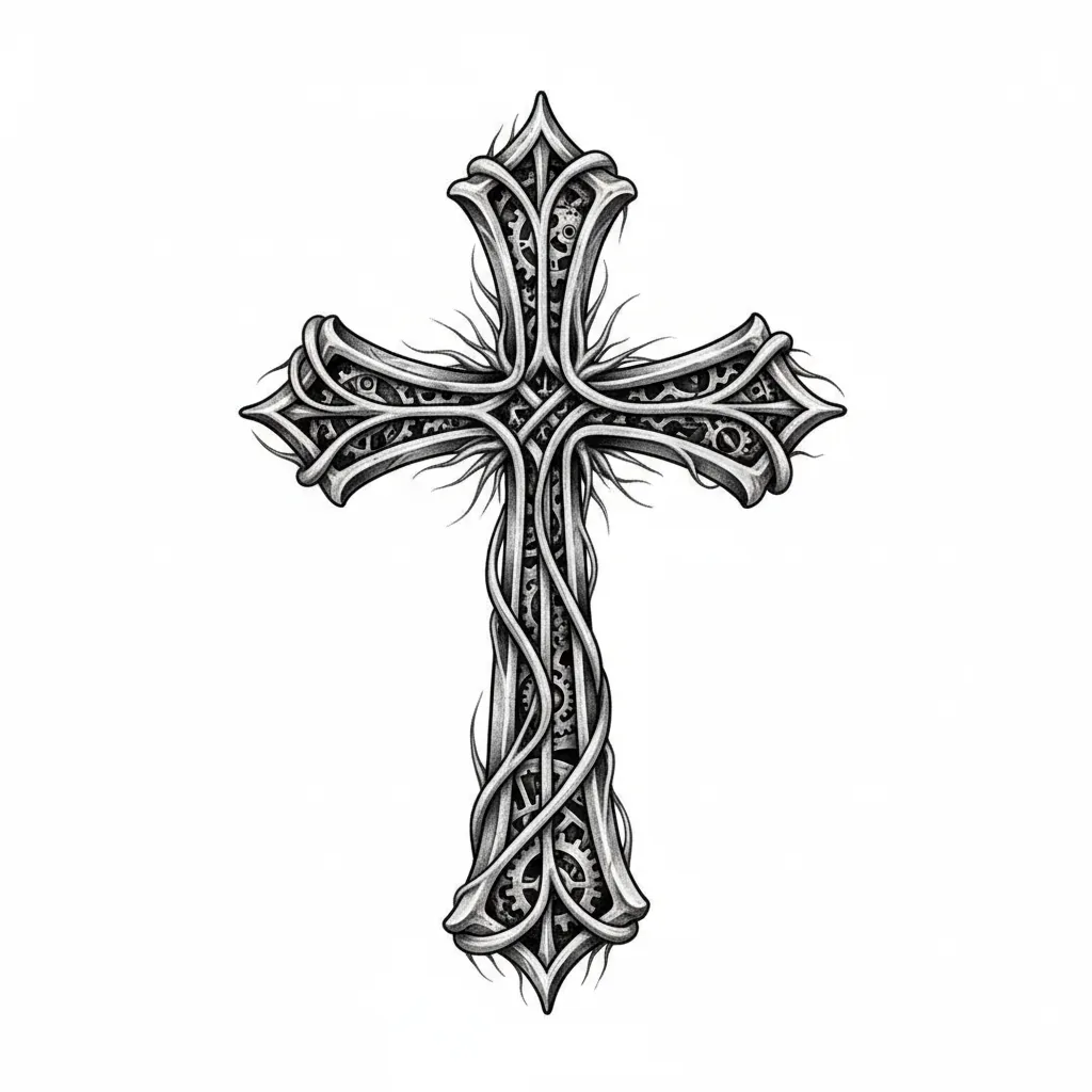 Traditional cross tattoo idea for back