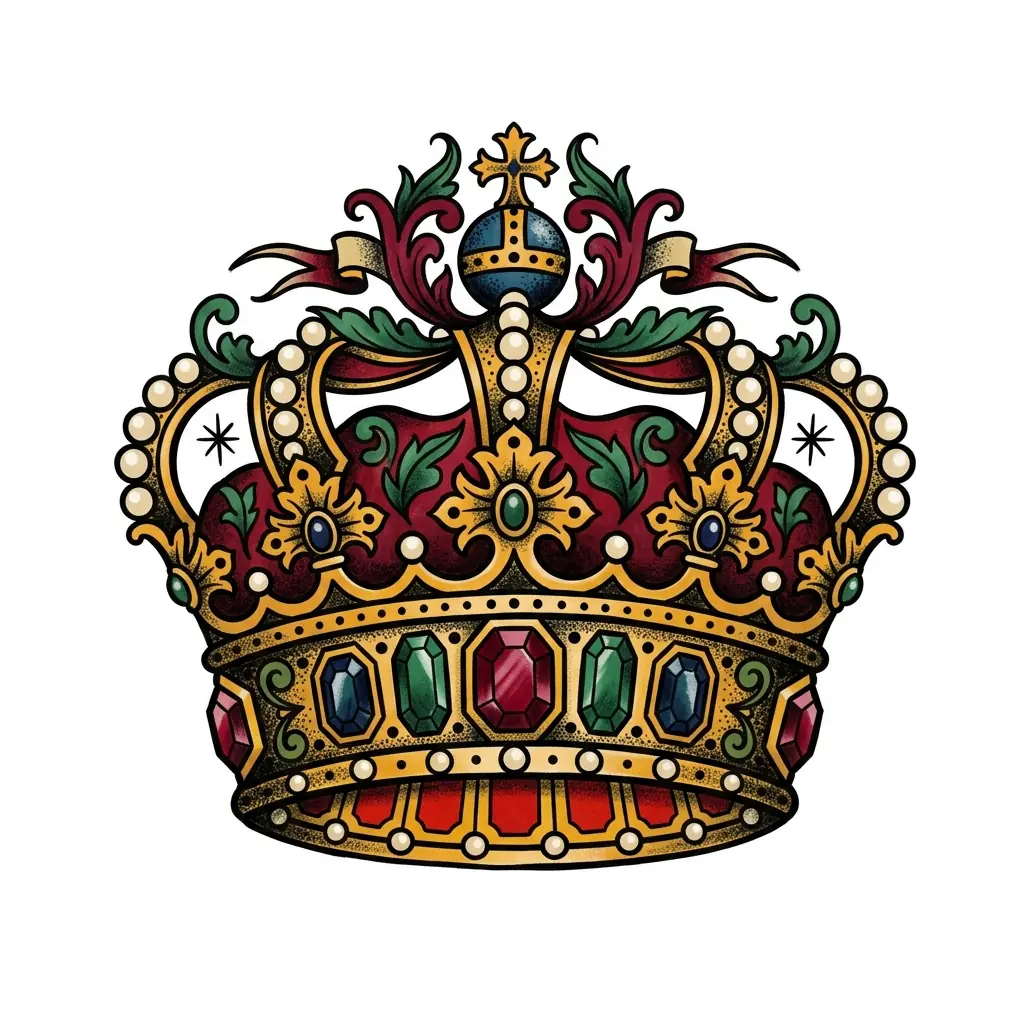Traditional crown tattoo idea for back