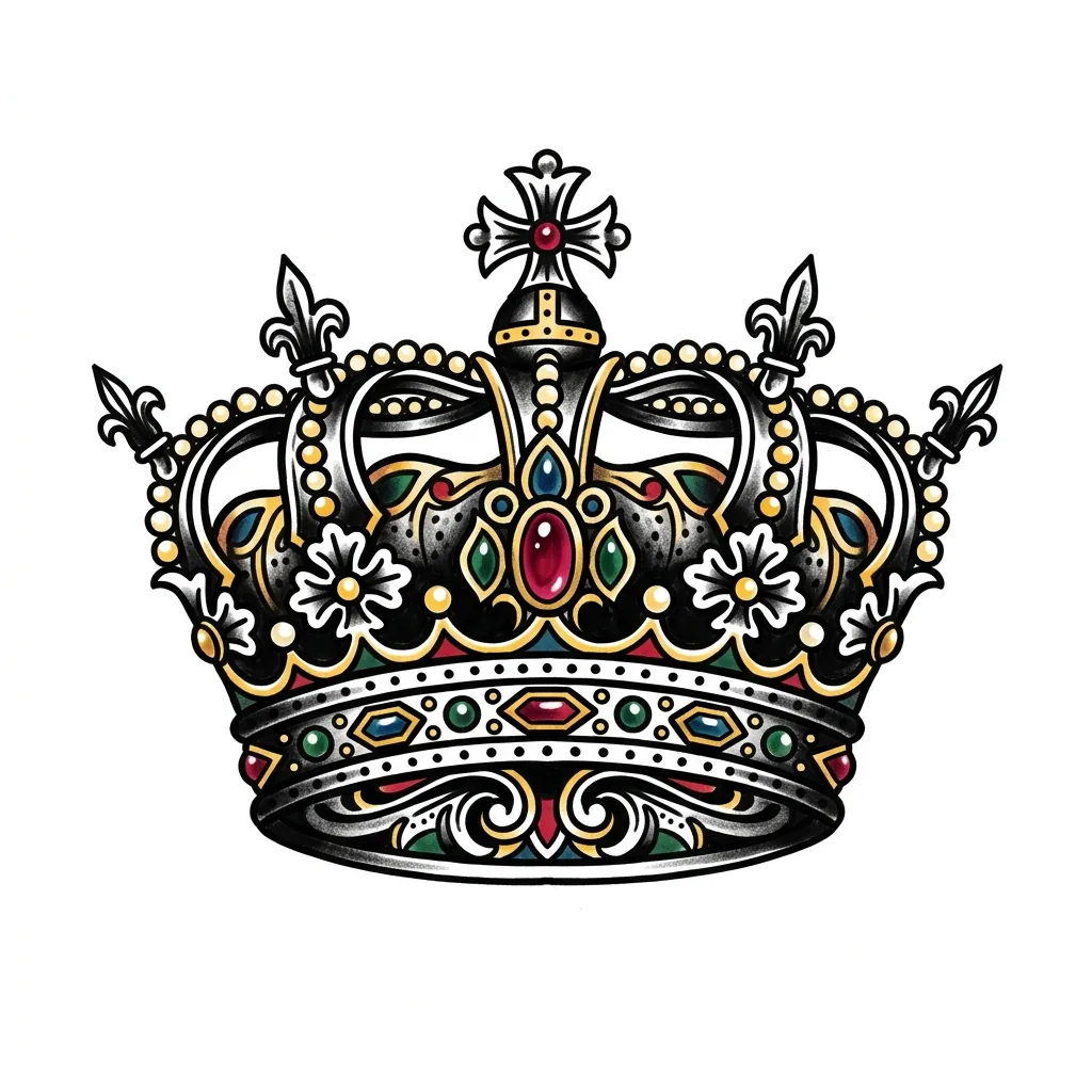 Geometric crown tattoo idea for upper arm