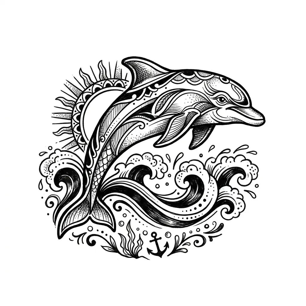 Geometric dolphin tattoo idea for upper arm