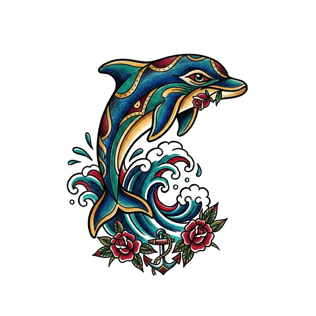 Traditional dolphin tattoo idea for back