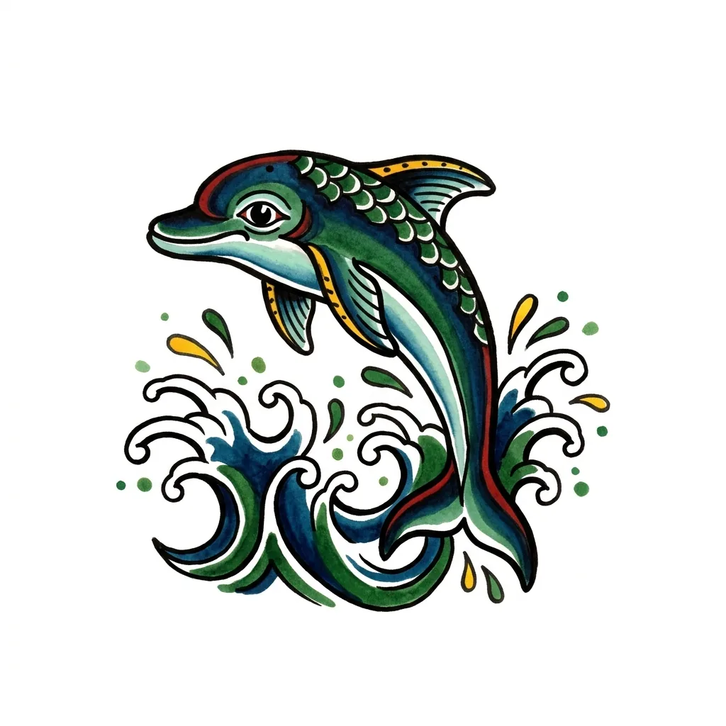 Geometric dolphin tattoo idea for upper arm