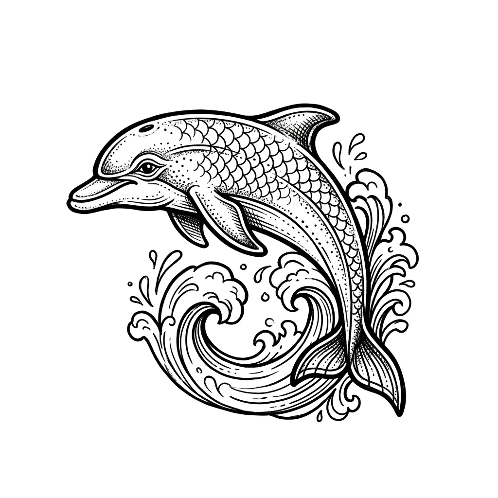 Color dolphin tattoo idea for collarbone