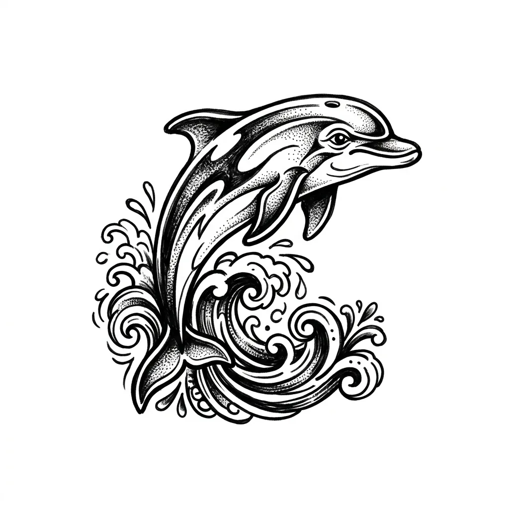 Blackwork dolphin tattoo idea for wrist
