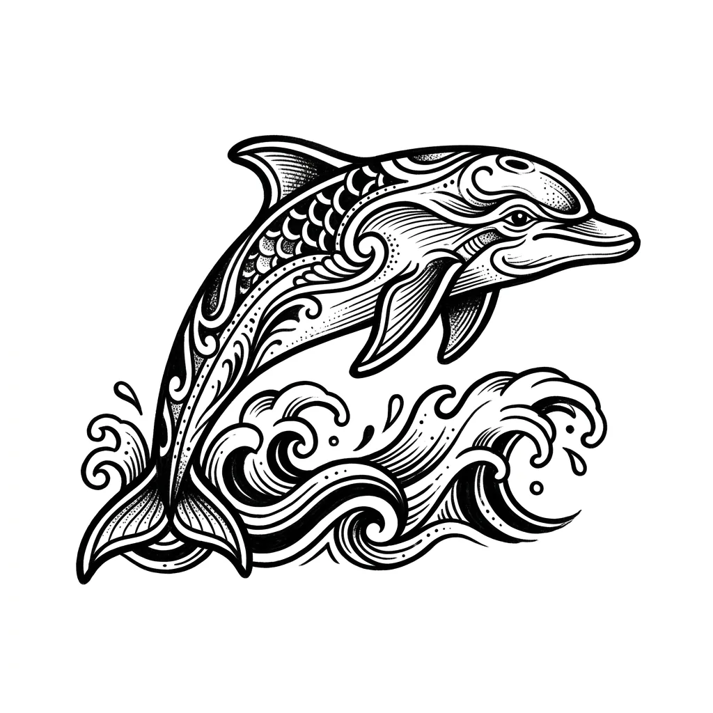 Traditional dolphin tattoo idea for back