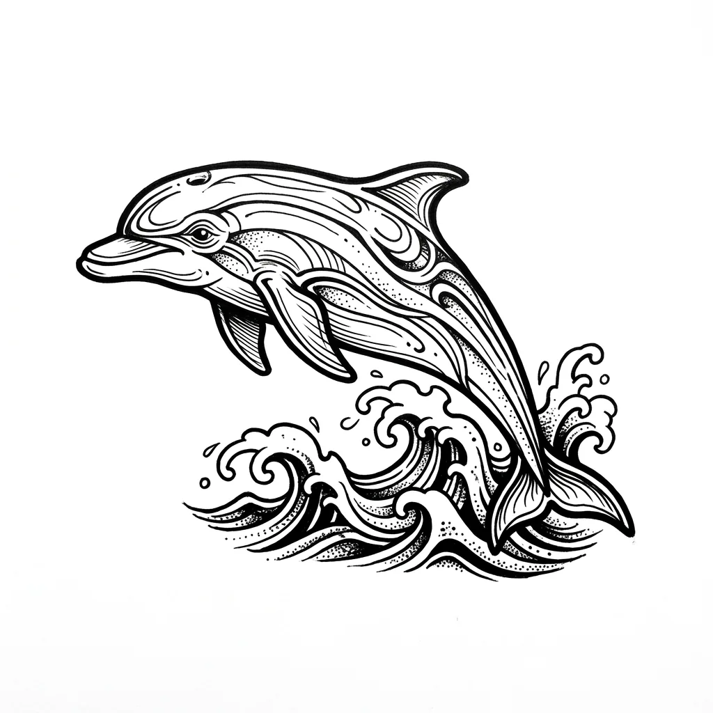 Color dolphin tattoo idea for collarbone