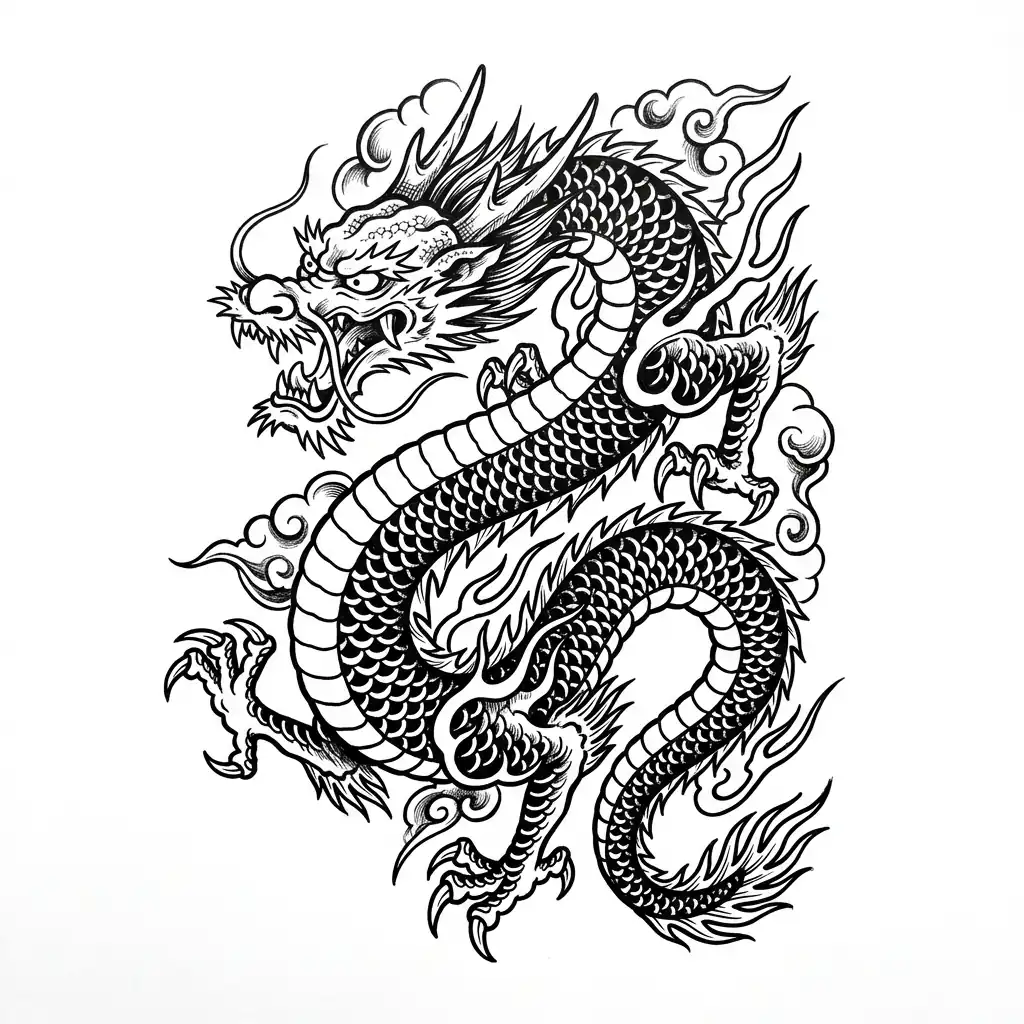 Traditional dragon tattoo idea for back