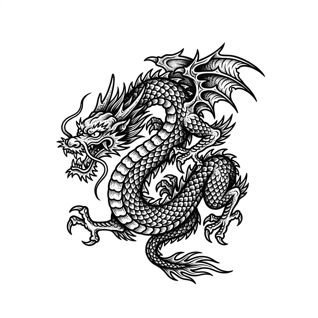 Geometric dragon tattoo idea for upper arm