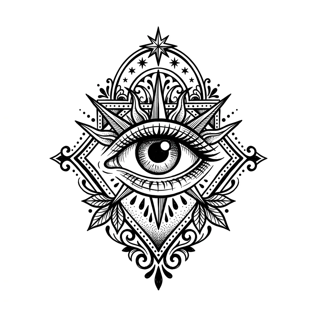 Geometric eye tattoo idea for upper arm