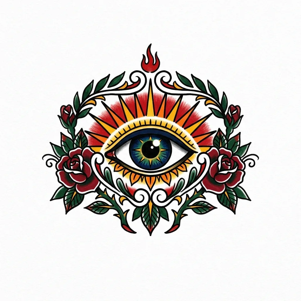 Geometric eye tattoo idea for upper arm