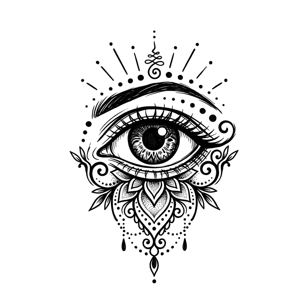 Geometric eye tattoo idea for upper arm