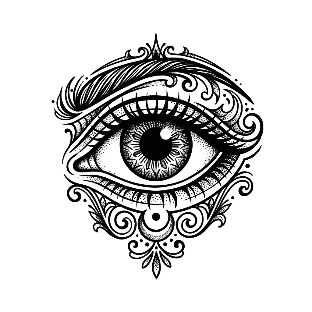 Fine-line eye tattoo idea for forearm