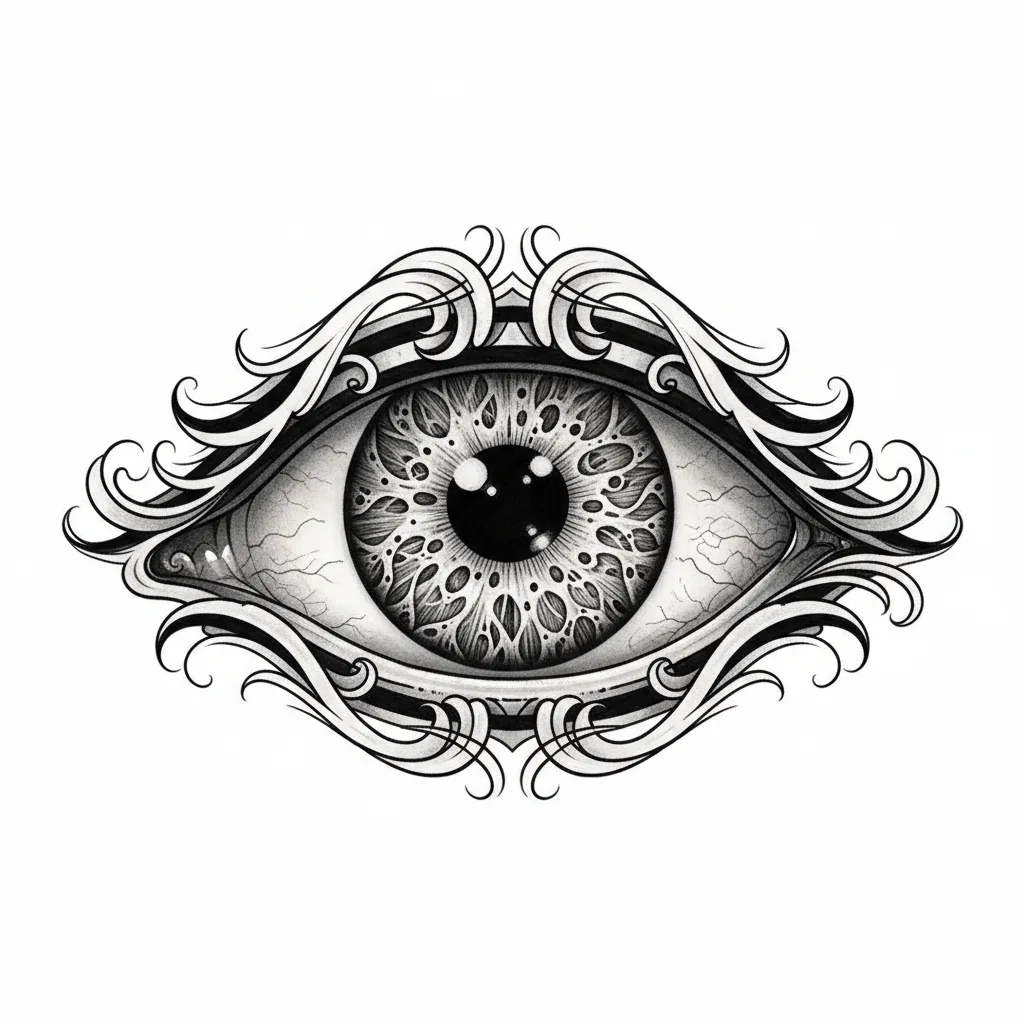 Geometric eye tattoo idea for upper arm