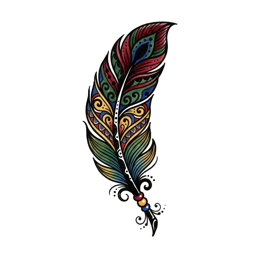 Traditional feather tattoo idea for back