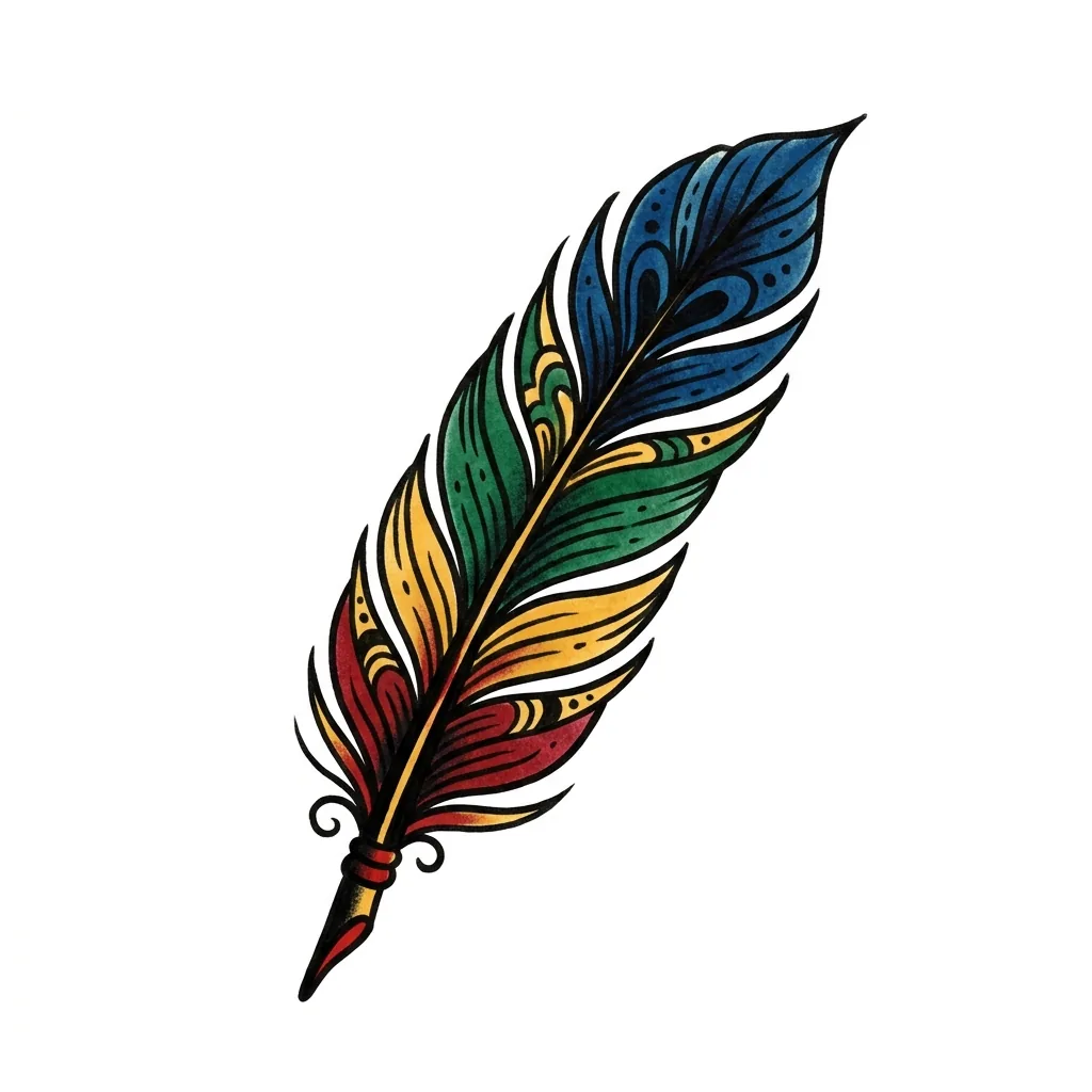 Geometric feather tattoo idea for upper arm
