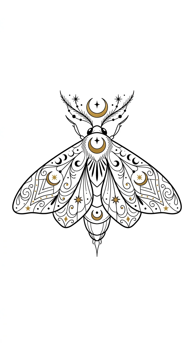 Celestial moth fine line tattoo stencil tattoo idea for sternum