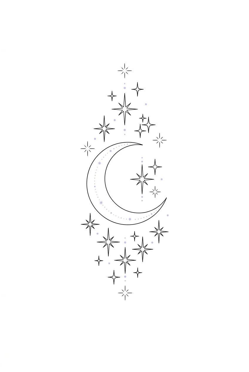 Moon and stars fine line tattoo stencil tattoo idea for wrist